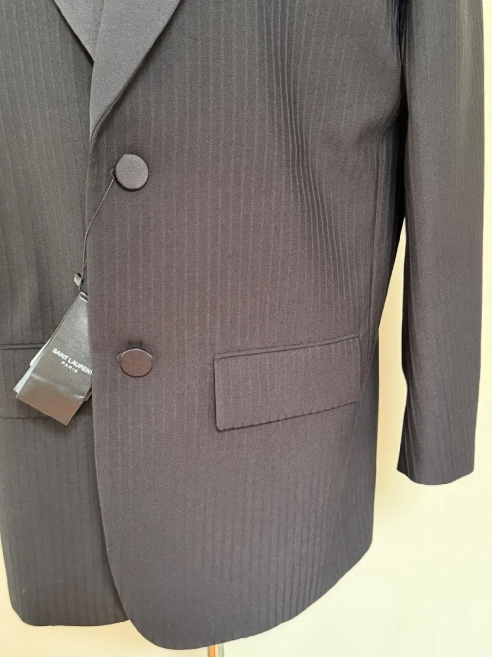 Saint Laurent YSL Runway Oversized Stripe Wool Tuxedo Blazer Jacket